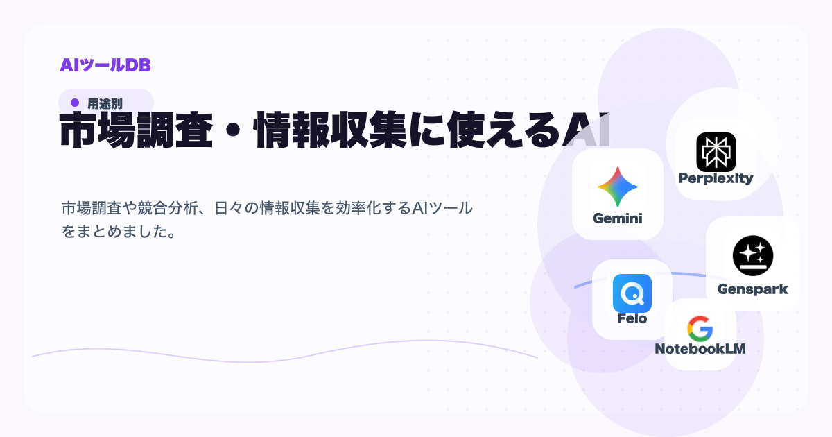市場調査・情報収集に使えるAIツール候補を比較する挿し絵